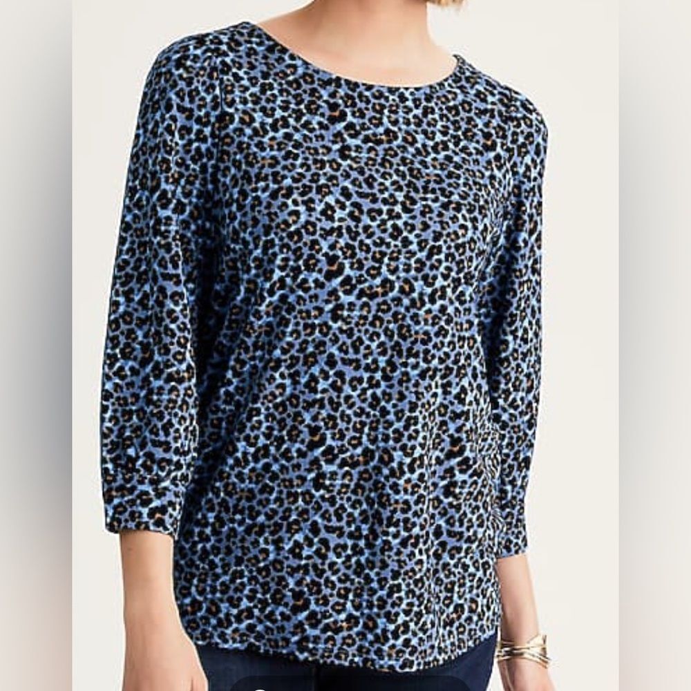 J. Jill Ponte Knit Blouse Blue XLT NWT IN PACKAGE